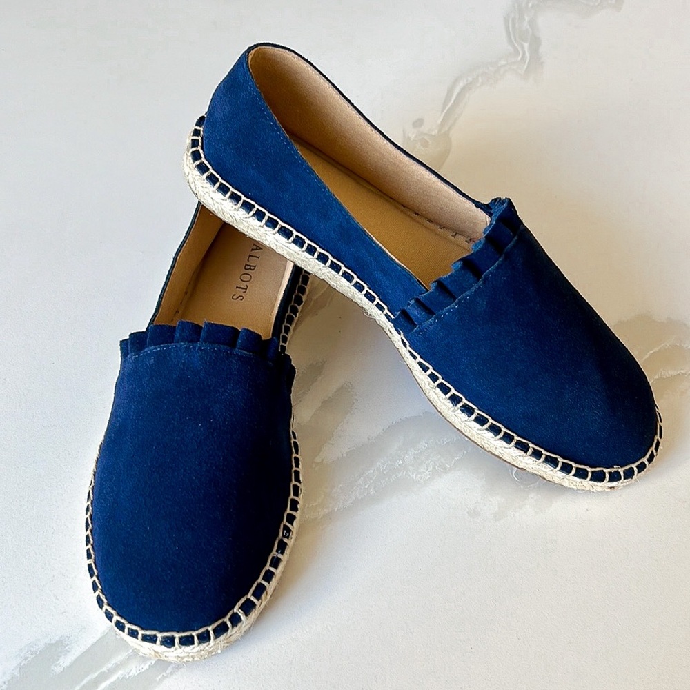 Talbots Izzy Navy Blue Suede Ruffle Espadrille Shoe Womens Sz 7 M